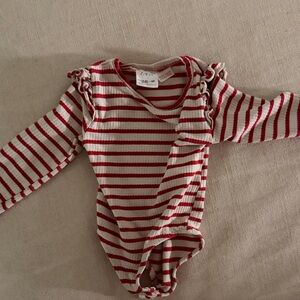 Zara Kids Red Striped Ruffle Shoulder Onesie